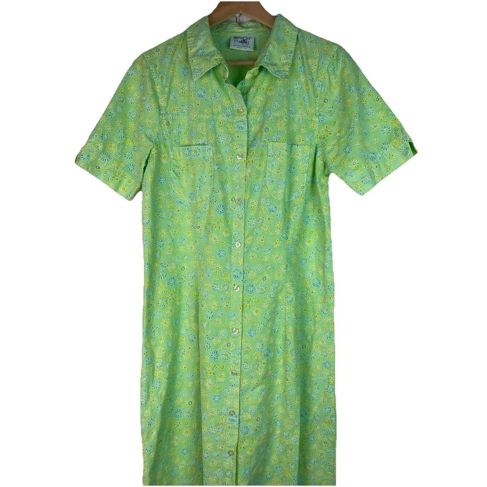 Fresh Produce Women's M Green Floral Short Sleeve Button Up Maxi Shirt Dress